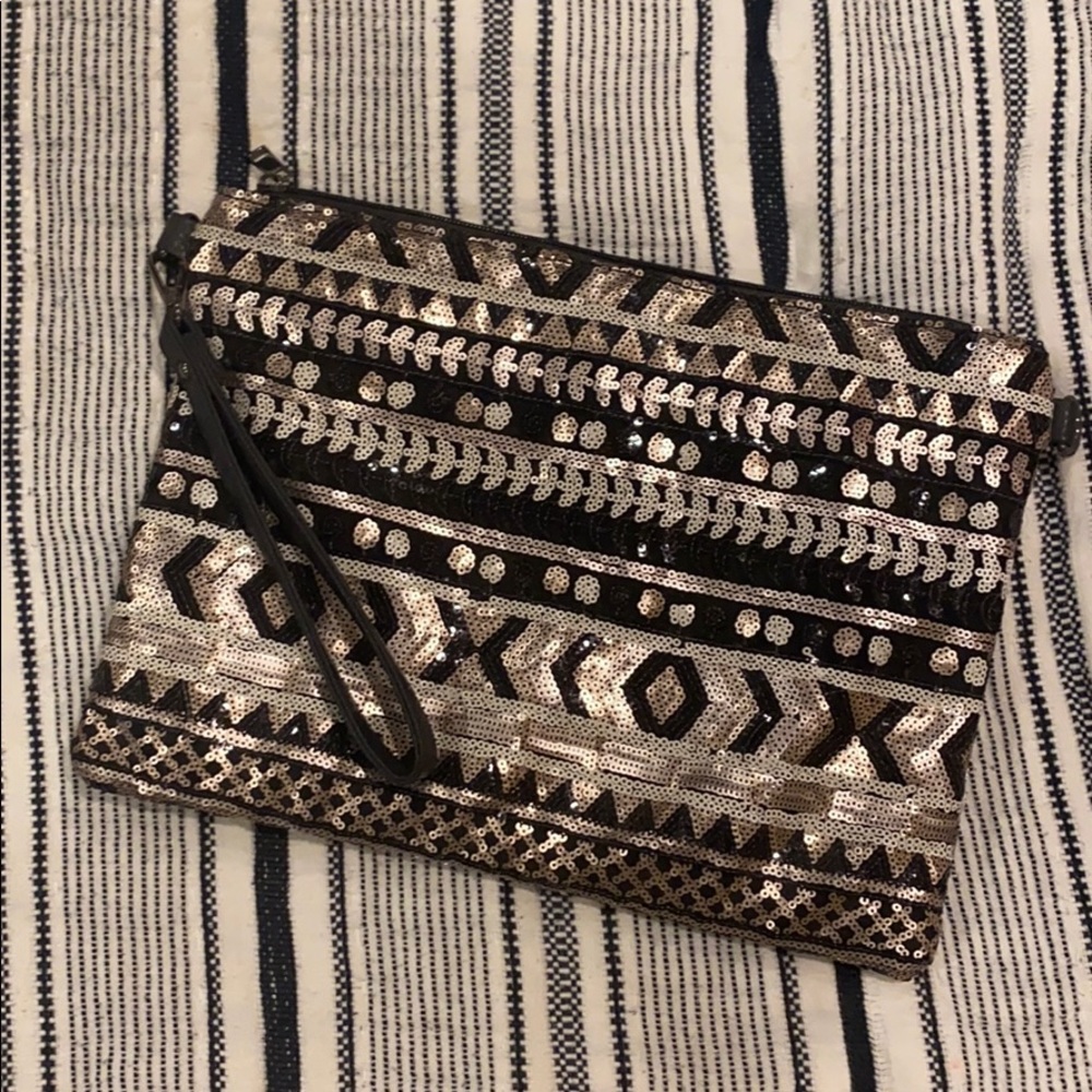 Sequined zip hand bag